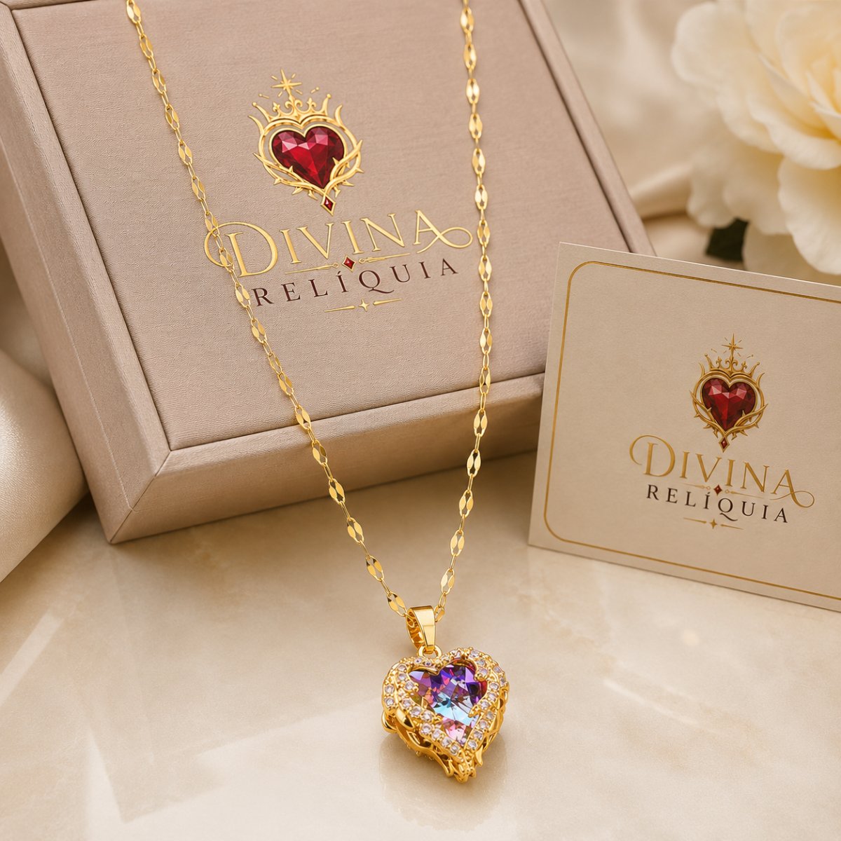 Colar Coração Celestial com Zircônia — Divina Relíquia - Colar feminino dourado com significado Divina Relíquia