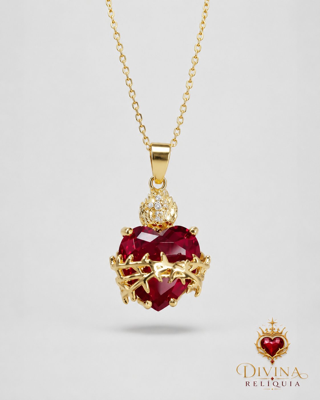 Colar Pingente Sagrado Coração de Jesus — Divina Relíquia - Colar feminino dourado com significado Divina Relíquia